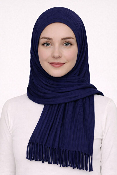 Merve Nayir Πρακτικό πλισέ έτοιμο σάλι Navy Blue