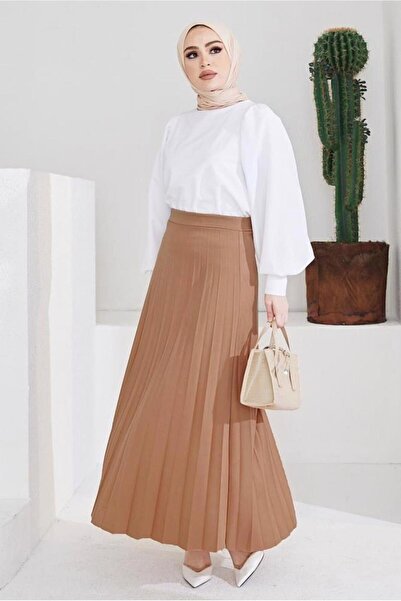 TRENDTESETTÜR KADIN KAHVE (CAMEL) BELİ LASTİKLİ PİLİSELİ ETEK T 702