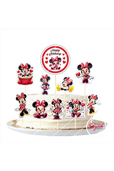 SİYAH PARTİ EVİ Kırmızı Minnie Mouse Pasta Süsü 10'lu