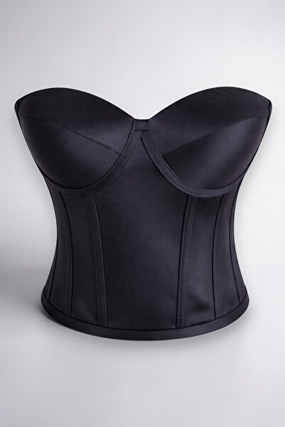 FİYPER Corset din satin negru Bustier Mărimea gata