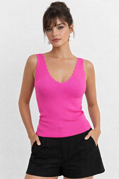 Be Best Women's Fuchsia Stair Collar Knitwear Blouse Be289