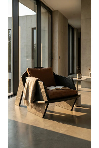 PRAKTURA BIRD Ahşap Siyah Kontrplak Kumaş Berjer Dış Mekanda Kullanılabilir.