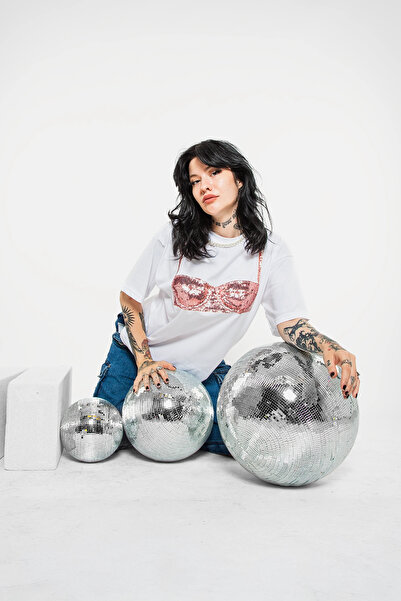 CİNEMA MODA Tricou alb pentru femei cu imprimeu Disco Bralet