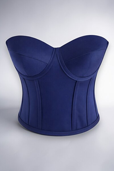 FİYPER Bustieră cu corset din satin bleumarin mărime gata