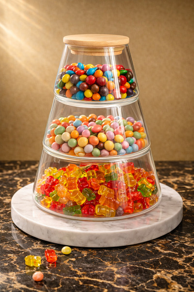 Maloria 3 Katlı Bambu Kapaklı Büyük Cam Drajelik