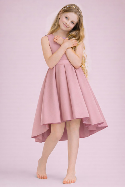 nsmkidslife Kız Çocuk Pudra Zarif Kısa Asimetrik Elbise Doğum Günü Balo Mezun...