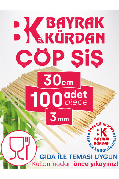 Dolphin Çöp Şiş 30 Cm, 100 Adet, 3 Mm - Adana, Urfa, Et, Tavuk, Sebze Kebap Y...