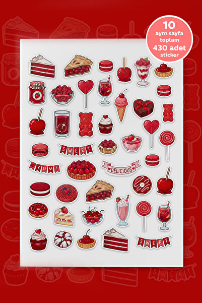 To Design Lab Kırmızı Temalı 43 Adet Minik Sticker Seti 11x15 cm