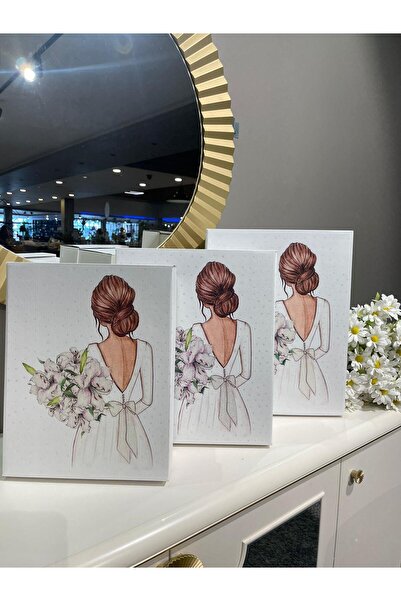 bilginçeyiz 3'lü Gelin Figürlü Beyaz Gelin Çeyiz Kutuları