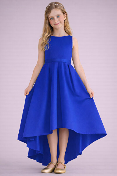 nsmkidslife Fete Copii Saks Blue Fusta Asimetrică Detaliată Simplu Elegantă R...