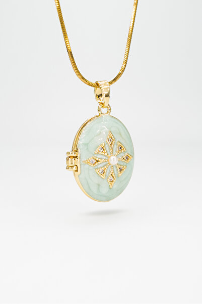 Stella Fortis Turkuaz Mine Detaylı Kapaklı Madalyon Kolye – Altın Renk Yılan ...