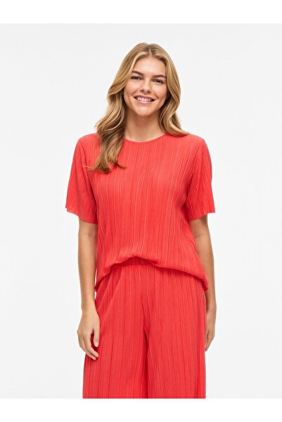 VILA Oberteil mit kurzen Ärmeln VIPLISA Plissierter