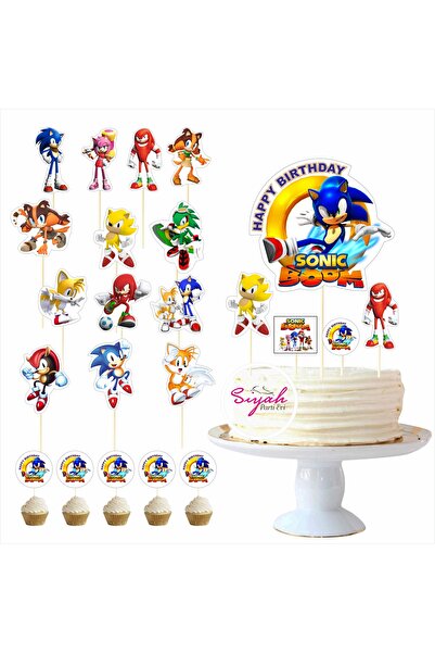 SİYAH PARTİ EVİ Sonic Boom Doğum Günü Pasta Süsü Kürdan Seti