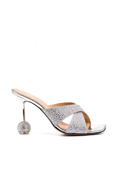 Sofia Baldi Grey/silver Leather Women's Heeled Slippers - Gunda