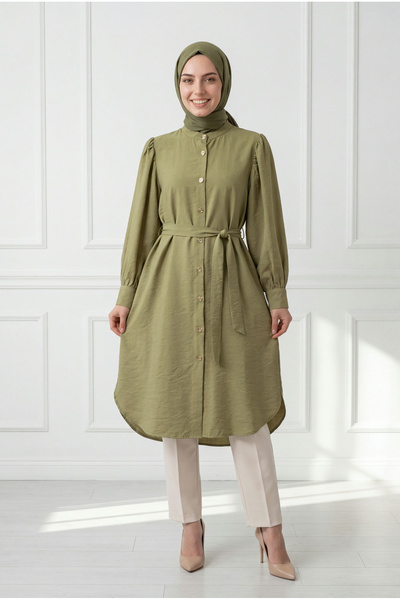 MİHRA STORE Tunica modal cu șliț și legături Datga-ZŞ1000 Verde ulei
