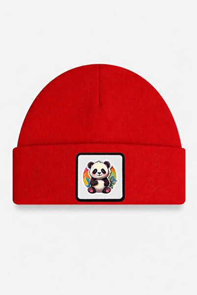 BlackBörk قبعة للأطفال باللون الأحمر مع شعار الباندا