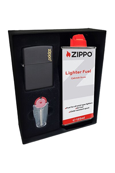 Zippo Çakmak Mat Siyah Hediyelik Kutu Benzin Taş Set du10sysr