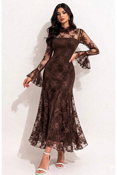 DVNA Elena's dress is made of luxurious burgundy Lace .