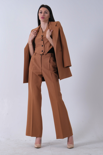 Feminist Ceket-Yelek Pantolonlu 3lü Takım Elbise Camel 0106324