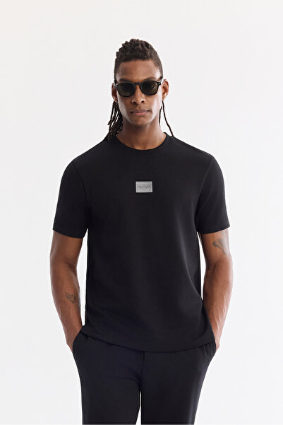 Avva Men's Black Crew Neck Hologram Printed Interlock T-Shirt A61Y1059