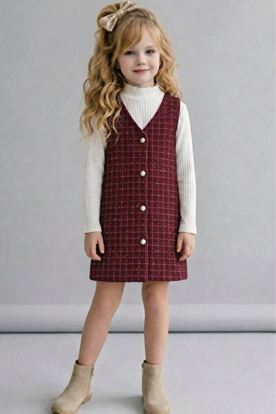 My Kids Wear Set 2 piese pentru fete, vestă din tweed cu nasturi, pentru sărb...