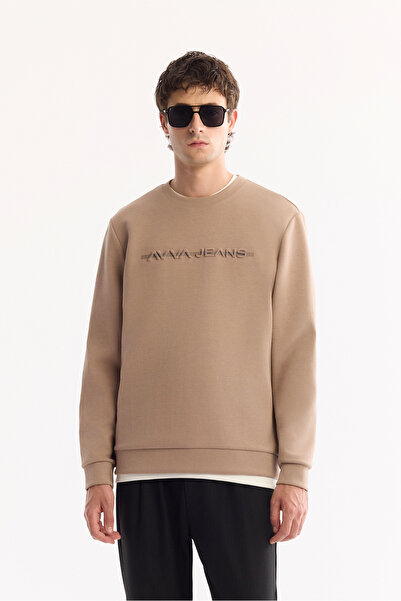 Avva Men's Mink Crew Neck Cotton Bi-Stretch Printed Regular Fit Sweatshirt A5...