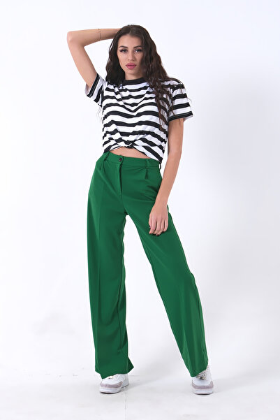 Feminist Yüksek Bel Pileli Palazzo Pantolon Yeşil 0102066