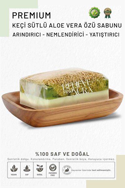 Believe Your Aura Keçi Sütlü Aloe Vera Sabunu - %100 Doğal Kabak Lifli Arındı...