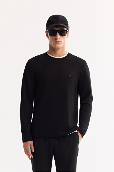 Avva Men's Black Crew Neck Viscose Blended Bi-Stretch Basic Regular Fit Sweat...