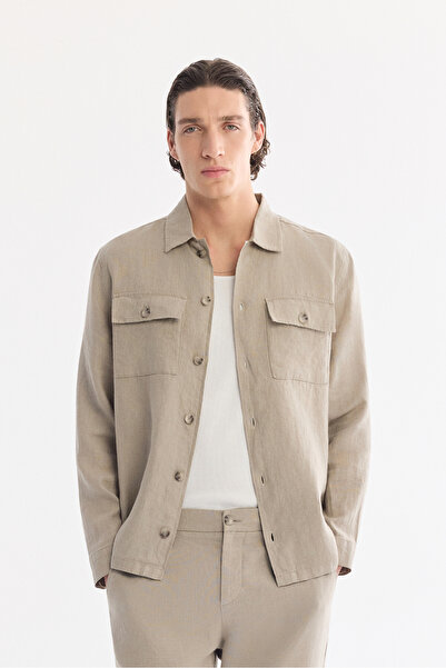 Avva Men's Gray Classic Collar Breathable 100% Linen Comfort Fit Shirt Jacket...