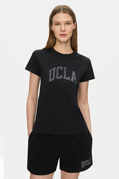 UCLA Isolde Black Crew Neck Glitter Printed 100% Cotton Standard Fit Women's ...