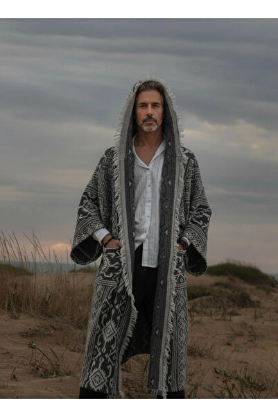 Su Koleksiyon كيمونو قطني بوهيمي وعرقي بغطاء للرأس من أوتوكين