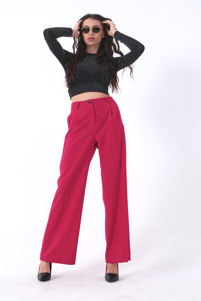 Feminist Yüksek Bel Pileli Palazzo Pantolon Fuşya 0102066