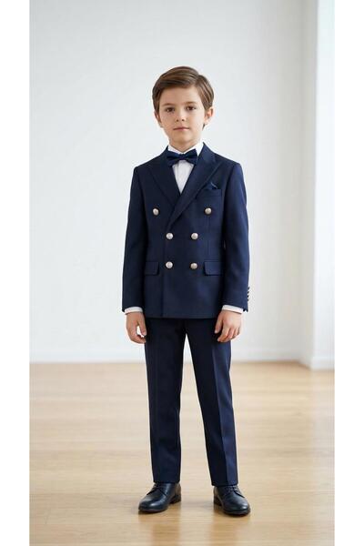 Bymen67 Double-Breasted Children's Suit Set with Shirt, Ages 5-14