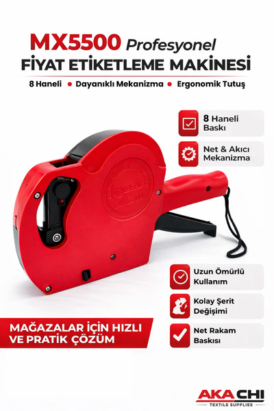 AKA CHI MX5500 8 Haneli Fiyat Etiketleme Makinesi – Market Mağaza Etiket Taba...