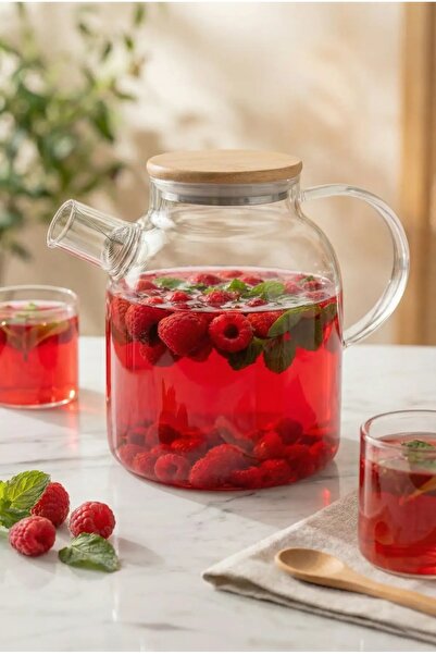 Vivien Home Isıya Dayanıklı 1600 ml Süzgeçli Cam Demlik Bitki Çayları , Boros...