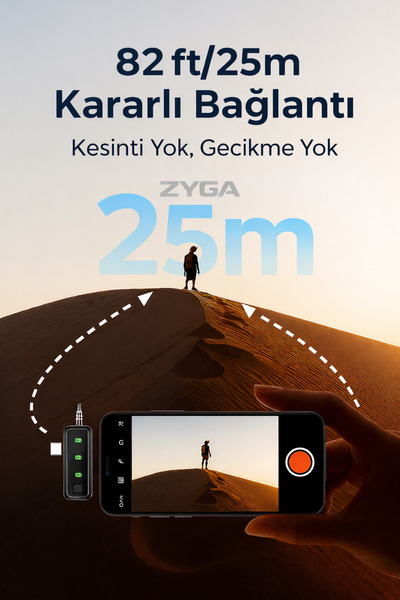 Zyga İkili Kablosuz Yaka Mikrofonu Type C Android iPhone Uyumlu Canlı Yayın Ses Video Mikrofonu V2