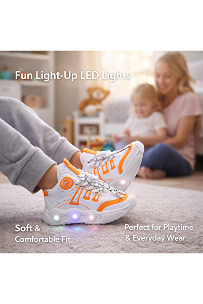 Bebelul Adidasi albi cu PORTOCALIU cu luminite - Baseball