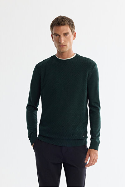 Avva Men's Green Textured Basic Sweater E005109