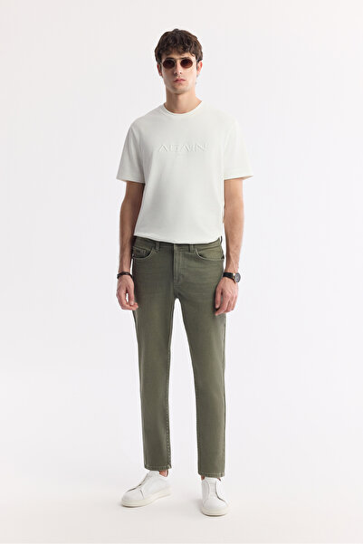 Avva Muške kaki traperice sa efektom istrošenosti, isprane i obojene, model B...