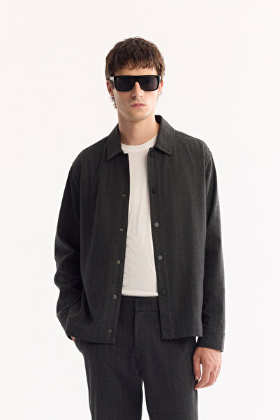 Avva Men's Anthracite Classic Collar Easy-Iron Striped Comfort Fit Shirt Jack...