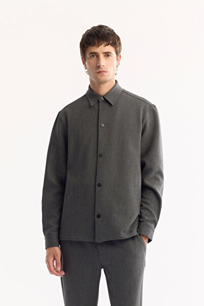 Avva Men's Anthracite Classic Collar Easy-Iron Comfort Fit Shirt Jacket A52Y2024