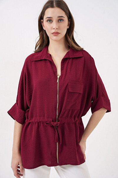 Hiccup Bdart Textured Pocketed Zippered Shirt