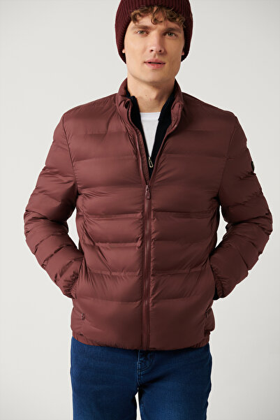 Avva Jachetă de puf pentru bărbați, burgundă, cu o formă confortabilă, cu gât...