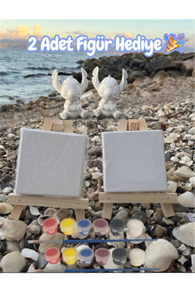 Ems Takı Aksesuar 10x10 Mini Tuval Şövale, Boya Ve Fırça Çocuklar Sevgililer ...