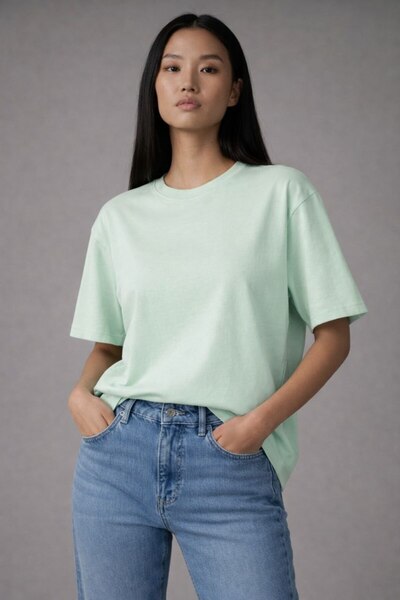 Maison La Femme Tricou oversize din bumbac pentru femei, verde apă, neimprimat