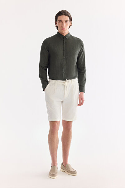 Avva Чоловічі білі шорти з еластичним поясом, з суміші льону, вільного крою B...