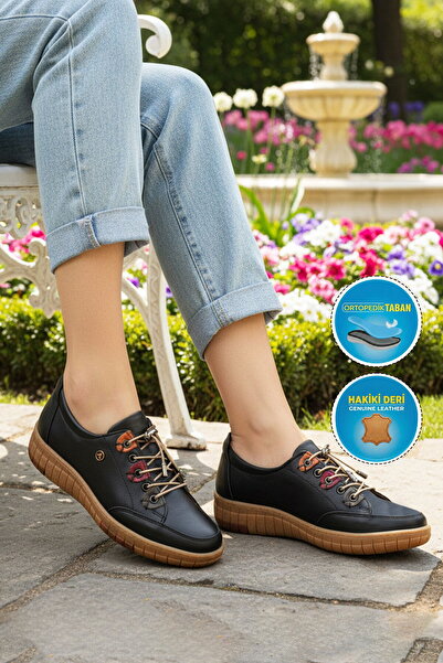 AYAKMOD Μαύρα γνήσια δερμάτινα ορθοπεδικά γυναικεία παπούτσια casual 401 Z