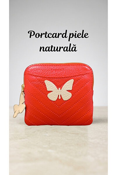 OEM Genuine Leather Card Holder with zipper, red, slim card holder, Compact c...