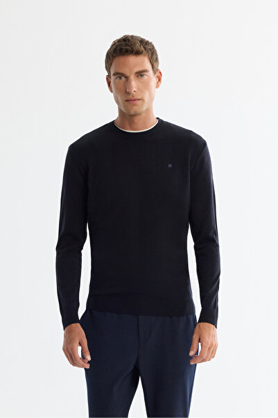 Avva Men's Navy Blue Crew Neck Anti-Pilling Knitwear Regular Fit Sweater E005000